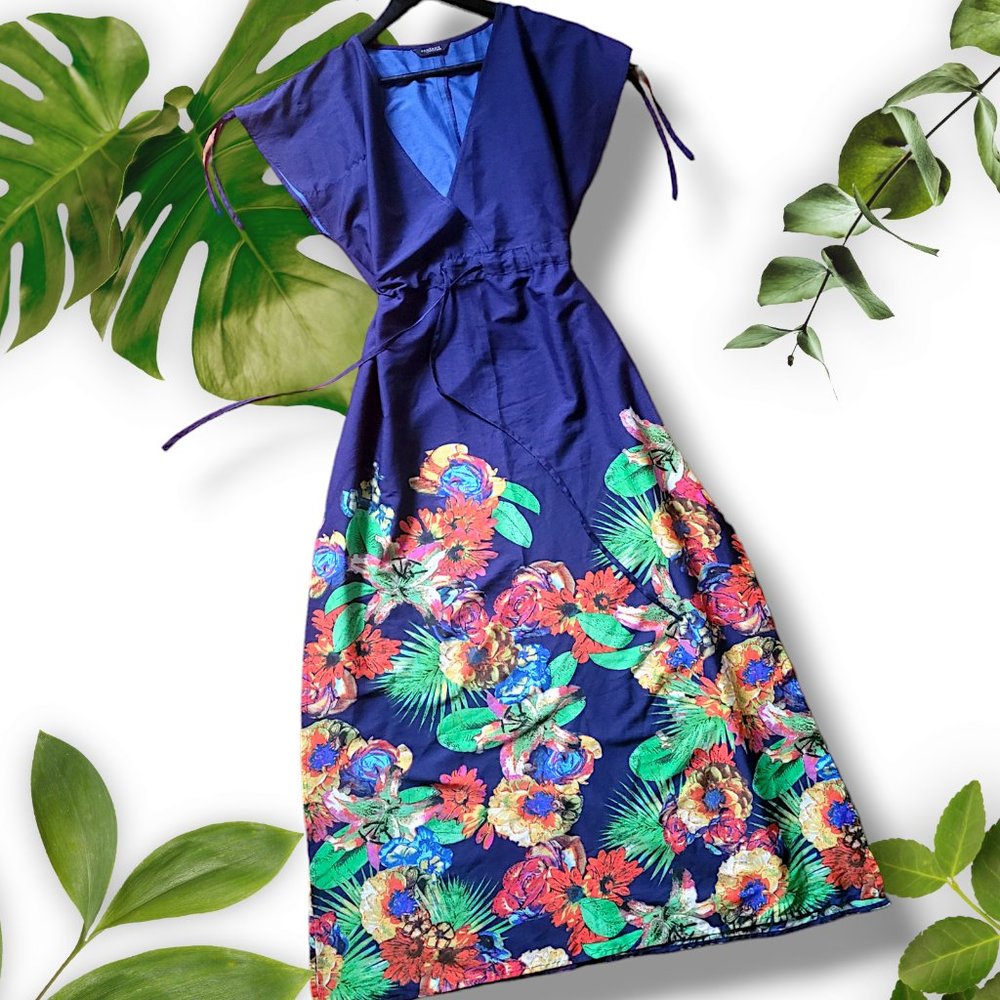 Navy Floral Dress / Beach Cover,  sz S/M - EUC